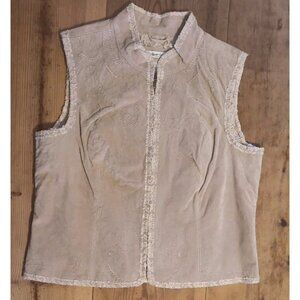 Coldwater Creek Womens XL Western Leather Suede Vest Lace Embroidered Stitched